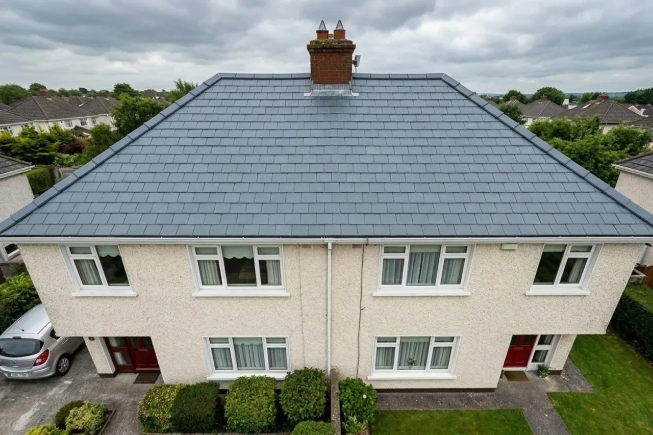 Illustrative renewed slate roof on the semi-detached home