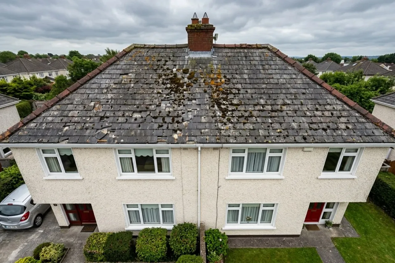 Same illustrative home and viewpoint with a weathered slate roof